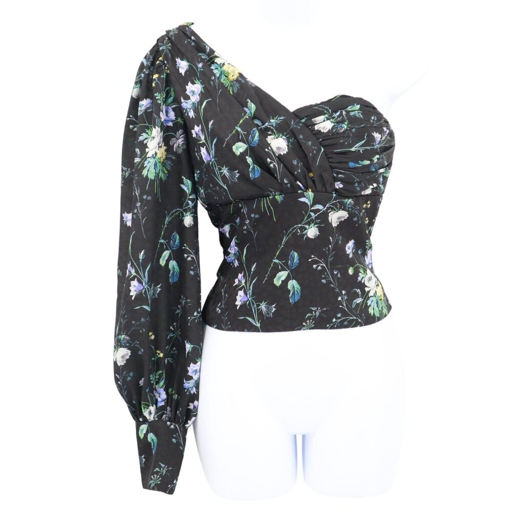 Flor Et.al One Shoulder Dark Floral‎ Top Womens XS Black Boho Feminine Romantic
